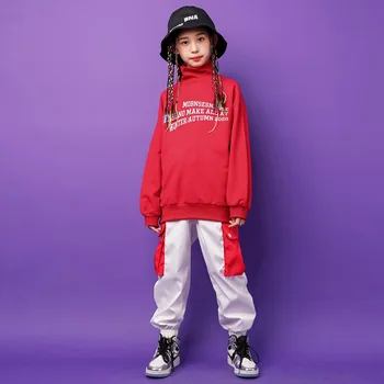 Kız Hip Hop Yüksek Yaka Kazak Erkek Kargo Pantolon Çocuklar Caz fanny Paketi Joggers Giyim Seti Çocuk Sokak Dans Giyim Kostümleri