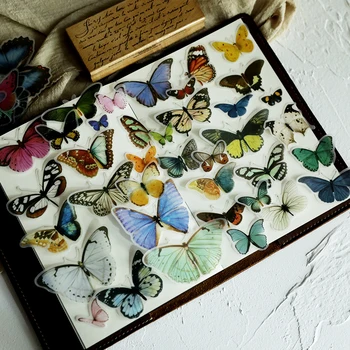 80 adet Vintage Kelebek Çıkartmalar Yarı şeffaf Tereyağı Kağıt Çıkartmalar Renkli Kelebek Çıkartmalar traveler's Notebook için