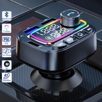 Bluetooth 5.0 FM Verici Handsfree Araç MP3 Çalar QC3. 0 PD24W çift USB Hızlı Şarj Renkli ortam ışığı Araba Aksesuarları