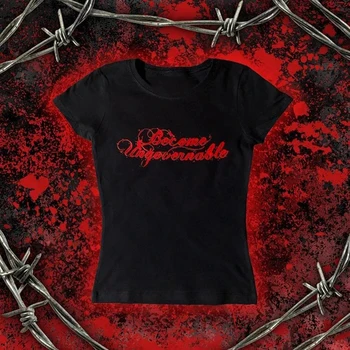 Gotik Mektup Baskı Sevimli Siyah Bebek Tee Punk Streetwear Vintage Grunge T-Shirt Y2k Giysileri Yaz kadın İnce Kırpma Üst Emo Kız