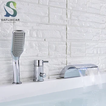 SAFLİHCAR LED Şelale Küvet Duş Musluk Yaygın Küvet lavabo musluğu Sıcak Soğuk Mikser Duş Musluk Banyo Musluk Elduşlu