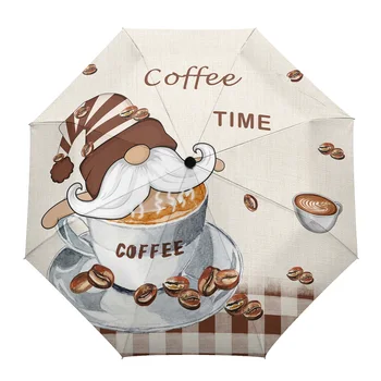 Kahve Cüce Kahve Çekirdekleri Otomatik Şemsiye Katlanır Şemsiye Erkek Kadın Baskılı Şemsiye Hafif Yağmur Dişli