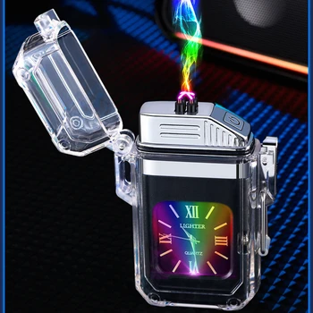Yeni Yaratıcı Açık Su Geçirmez şarj edilebilir USB Çakmak quartz saat Çakmak Kişilik Moda erkek Hediye