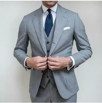 Gri Kostüm Homme Erkek Düğün Smokin Iki Hasebiyle Doruğa Yaka Damat Giyim Parti Balo En Iyi Erkek Blazer Takım Elbise(Ceket + Yelek + Pantolon)