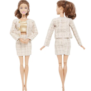 BJDBUS 3 Adet Moda Bebek Elbise Altın Ekose Uzun Kollu Takım Elbise Mini Etek Elbise barbie bebek Dollhouse Aksesuarları DIY Oyuncaklar