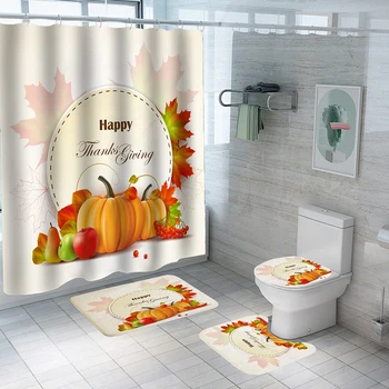 Banyo Duş perde dekorasyonu Şükran Günü 4 adet Set kaymaz Yastıklı Zemin Mat Su Geçirmez Polyester Bölüm Perde