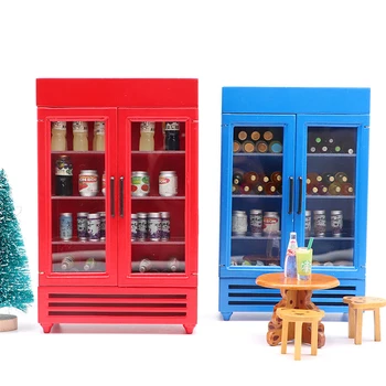 1/12 Ölçekli Minyatür Dollhouse Süpermarket Dondurucu Mini Çift Kapılı Buzdolabı OB11 BJD Bebek Aksesuarları Oyuncak