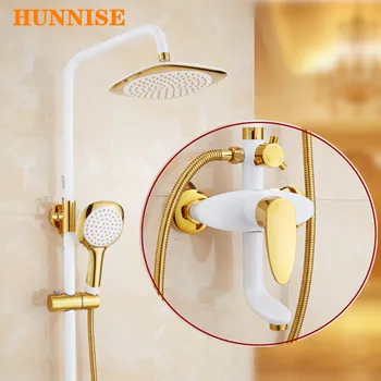 Banyo Duş Sistemi Beyaz Altın Yağmur Duş Seti 8 İnç Duş Başlığı Pirinç banyo küveti Fauet Beyaz Banyo Duş Seti
