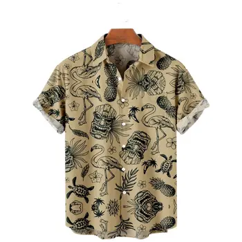 2022 Gevşek Nefes Yaz havai gömleği erkek gömleği Rahat Gevşek Kısa Kollu Maya Medeniyet Totem 3d Baskı Gömlek Erkekler