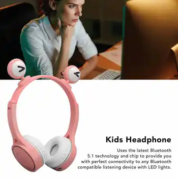 Çocuklar Bluetooth Kulaklık Katlanabilir HiFi Stereo Karikatür Çocuk mikrofonlu kulaklık ve led ışık Ev Seyahat Okulu için