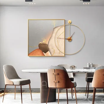 Oturma odası ev duvar saati Nordic ışık lüks sanat restoran arka plan duvar dekorasyon Punch-ücretsiz sessiz saat
