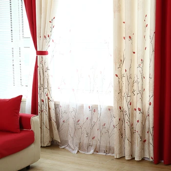 Pastoral Perdeler Oturma Odası Yatak Odası İçin Perdeler Özel Kırmızı Yarı Açık Pencere Perdesi Voilage Rideaux Chambre