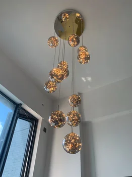 Avizeler Nordic LED Spiral merdiven ing Modern kristal top oturma Odası Villa Loft yatak odası lambası kolye ışık