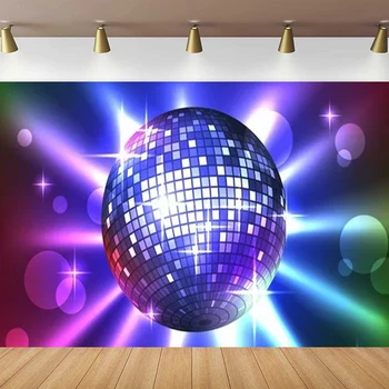 Disko Topu Fotoğraf Backdrop Parlak Neon ışıkları Topu Popüler Müzik Dansçı DJ Tema Arka Plan Doğum Günü 70s 80s Parti