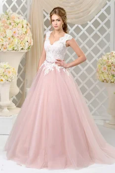 Zarif Pembe düğün elbisesi Prenses Sevgiliye Boyun Çizgisi Dantel Aplike Kat Uzunluk Uzun Tül Backless gelin elbiseleri 2020