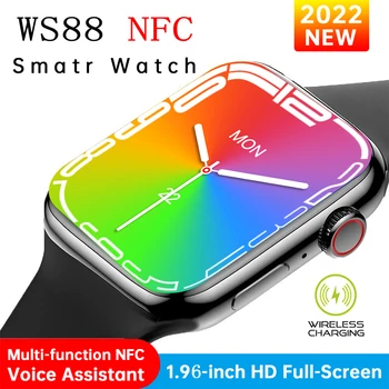 LEMFO NFC akıllı saat Serisi 8 Erkek Kadın Smartwatch 2022 Erkekler İçin Bluetooth Çağrı Kablosuz Şarj 1.96 İnç 320 * 390 HD WS88