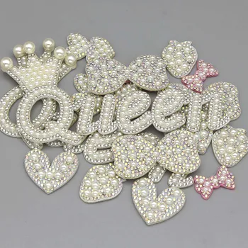 Glitter Beyaz İnci Yamalar Kalp Yay Kraliçe suni elmaslı yama Giysi İçin Tutkal Taklidi Aplike DIY saç aksesuarları