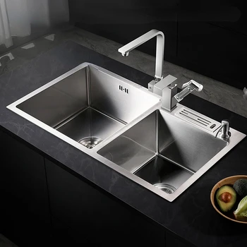 304 paslanmaz çelik mutfak lavabosu Ev Geliştirme Çift Kase El Yapımı Undermount Lavabo Seti Bulaşık Makinesi Drenaj Aksesuarları