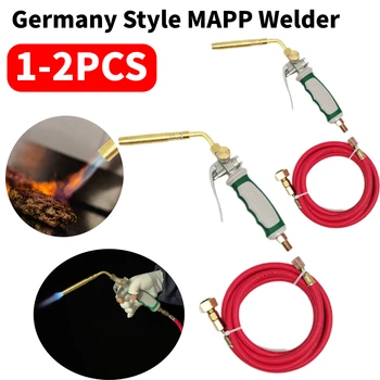 Almanya Tarzı MAPP Flamethrower Çift Anahtarı Taşınabilir Sıvılaştırılmış gaz ocağı Spiral Alev 1.6 m Kauçuk Hortum Kaynak Ekipmanları