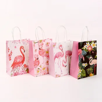 Hawaii Flamingo El Kraft Kağıt Torba Yaz Hediye Paketleme Çantası Mutlu Hawaii Luau Aloha Doğum Günü Partisi Dekor Çanta