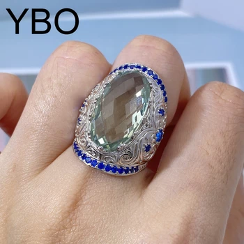 YBO 925 Ayar Gümüş CZ Yüzük Kadın Erkek Doğal Taş Yeşil Kristal Nişan Takı Yıldönümü Doğum Günü Mücevher Hediye
