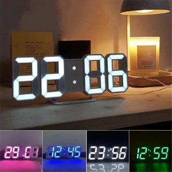 3D LED Dijital Saat duvar dekorasyonu Parlayan Gece Modu Ayarlanabilir Elektronik Masa Saati duvar saati Dekorasyon Oturma Odası LED Saat