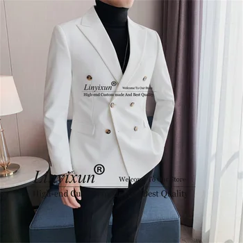 Moda Beyaz Erkek Takım Elbise Kruvaze Damat Düğün Smokin 2 Parça Setleri Damat Blazers Slim Kostüm Homme Ceket + Pantolon