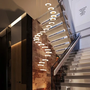 Modern LED kolye ışıkları halka avize döner merdiven oturma odası asılı lamba restoran dubleks Villa iç aydınlatma
