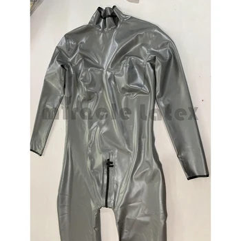 Kadın Lateks Catsuit Zenitai Gummi Gümüş Lateks Yüksek Yaka Kauçuk Takım Elbise Geri Fermuar İle ÖZELLEŞTİRİLMİŞ