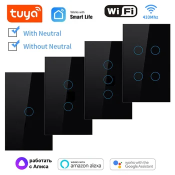 Tuya WiFi ABD Akıllı ışık anahtarı Nötr Tel / Nötr Tel Gerekli 120 Tipi Duvar Dokunmatik Anahtarı Alexa Alice Google Ev
