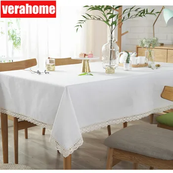 Katı beyaz pamuk keten bej dantel Dekoratif Masa Örtüsü mutfak Masa Örtüsü Dikdörtgen yemek masası Örtüsü parti ev dekorasyonu