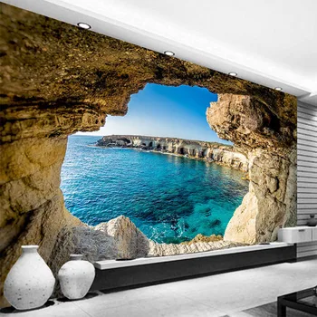 Özel Kendinden Yapışkanlı Su Geçirmez Duvar Kağıdı 3D Mağara Deniz Manzarası Fotoğraf duvar tablosu Oturma Odası Banyo Çıkarılabilir Duvar Sticker