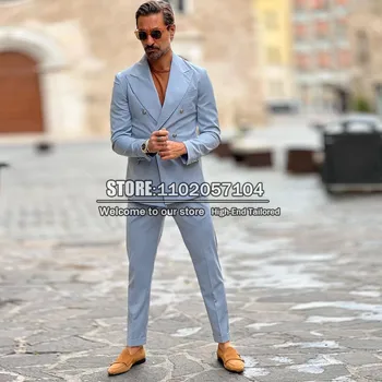 Gri Erkek Takım Elbise Slim Fit Kruvaze pantolon ceket Tasarım Son 2 Adet Resmi Düğün Smokin Sigara İş Blazer Setleri 2022