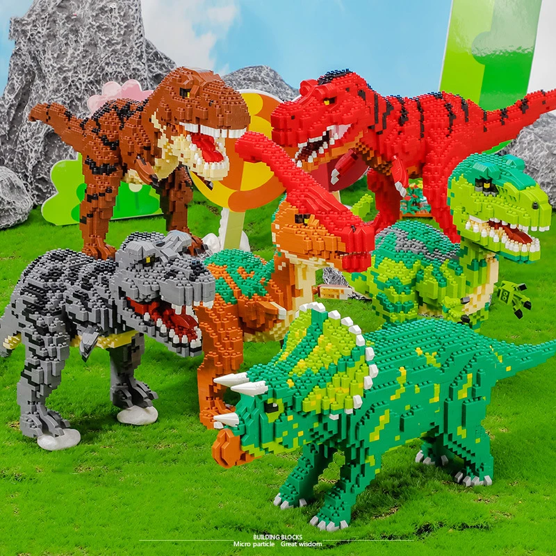 Jurassic Dinozor Tyrannosaurus Triceratops Hayvan Canavar 3D Mini Elmas Blokları Eğitmek Tuğla Yapı Oyuncak Çocuklar için