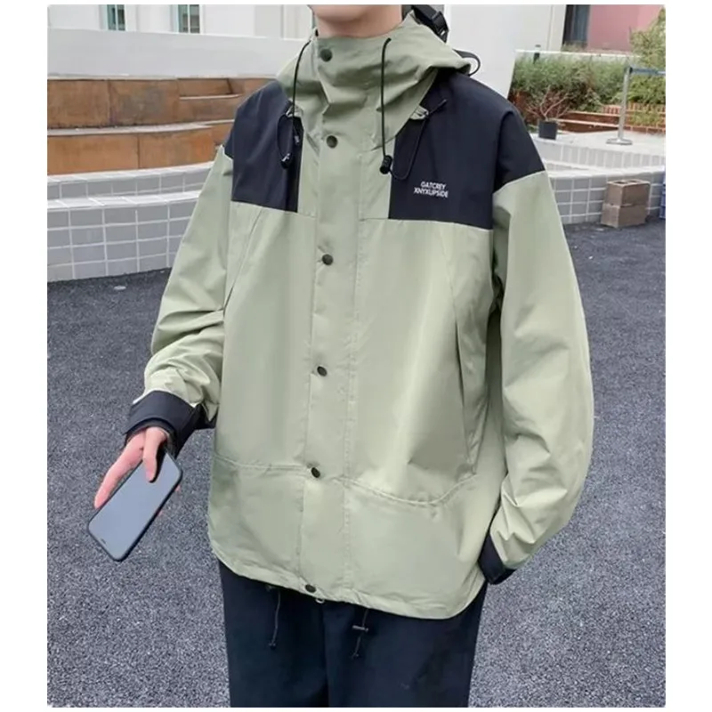 Rüzgarlık Erkek Ceket Bahar Hip Hop Gevşek Yağmurluk Kore Versiyonu Unisex Su Geçirmez Ceket Çift Streetwear Erkekler Spor B0137