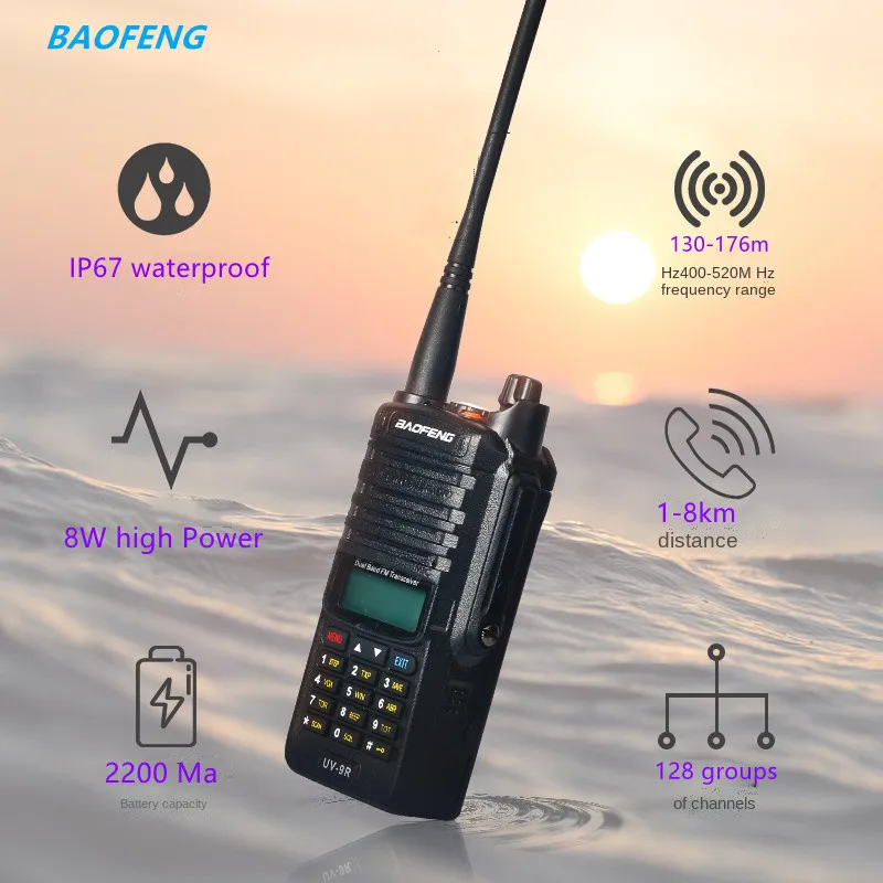 Baofeng UV-9R Araba Walkie Talkie Mobil Radyo 8 W Yüksek Güç 67 Sınıf Su Geçirmez Açık