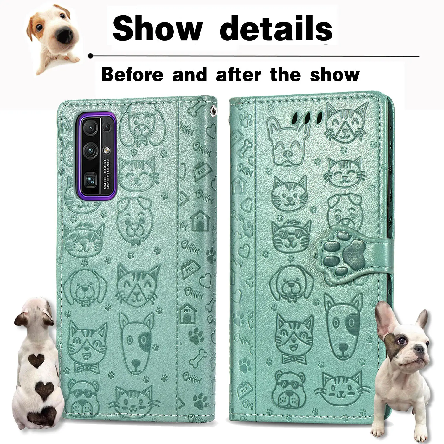 Honor30 Yeni Trend Sevimli Pet Kedi Köpek Telefon Kılıfı için Huawei onur 30 Cüzdan Kitap Stil Çevir deri kılıf Kutusu Halat Siyah HW