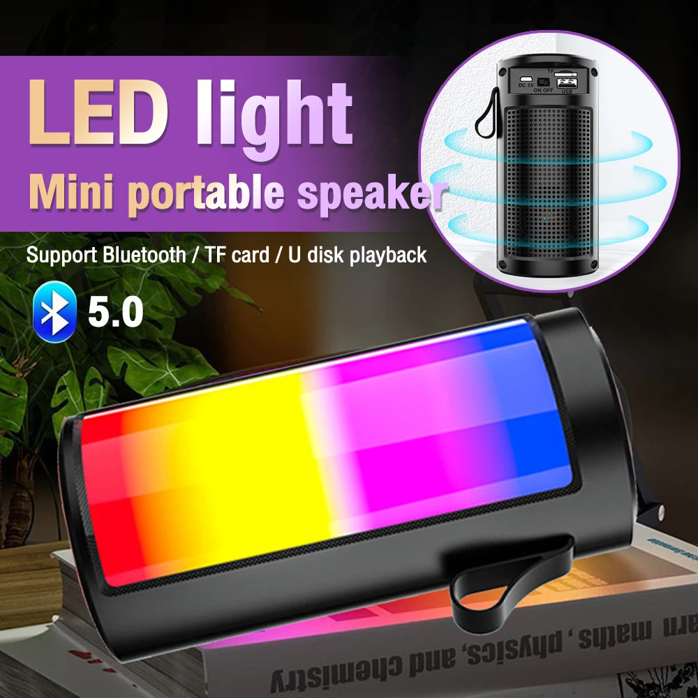 Renkli ışık kablosuz açık taşınabilir LED bluetooth hoparlör Subwoofer taşınabilir kart Fm hoparlör müzik çalar kordon ile