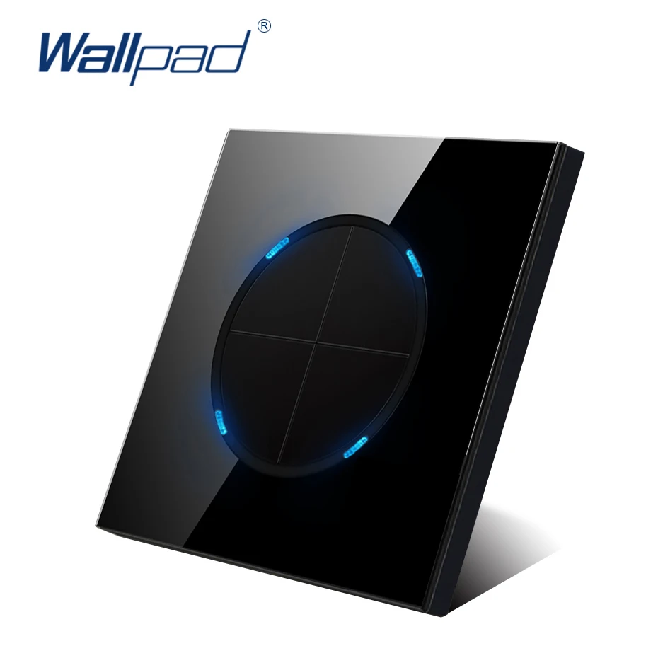 Wallpad L6 Siyah Temperli Cam 4 Gang 1 Yollu Duvar ışık anahtarı Rastgele Tıklayın Dönüş Düğmesi Mavi LED Göstergesi
