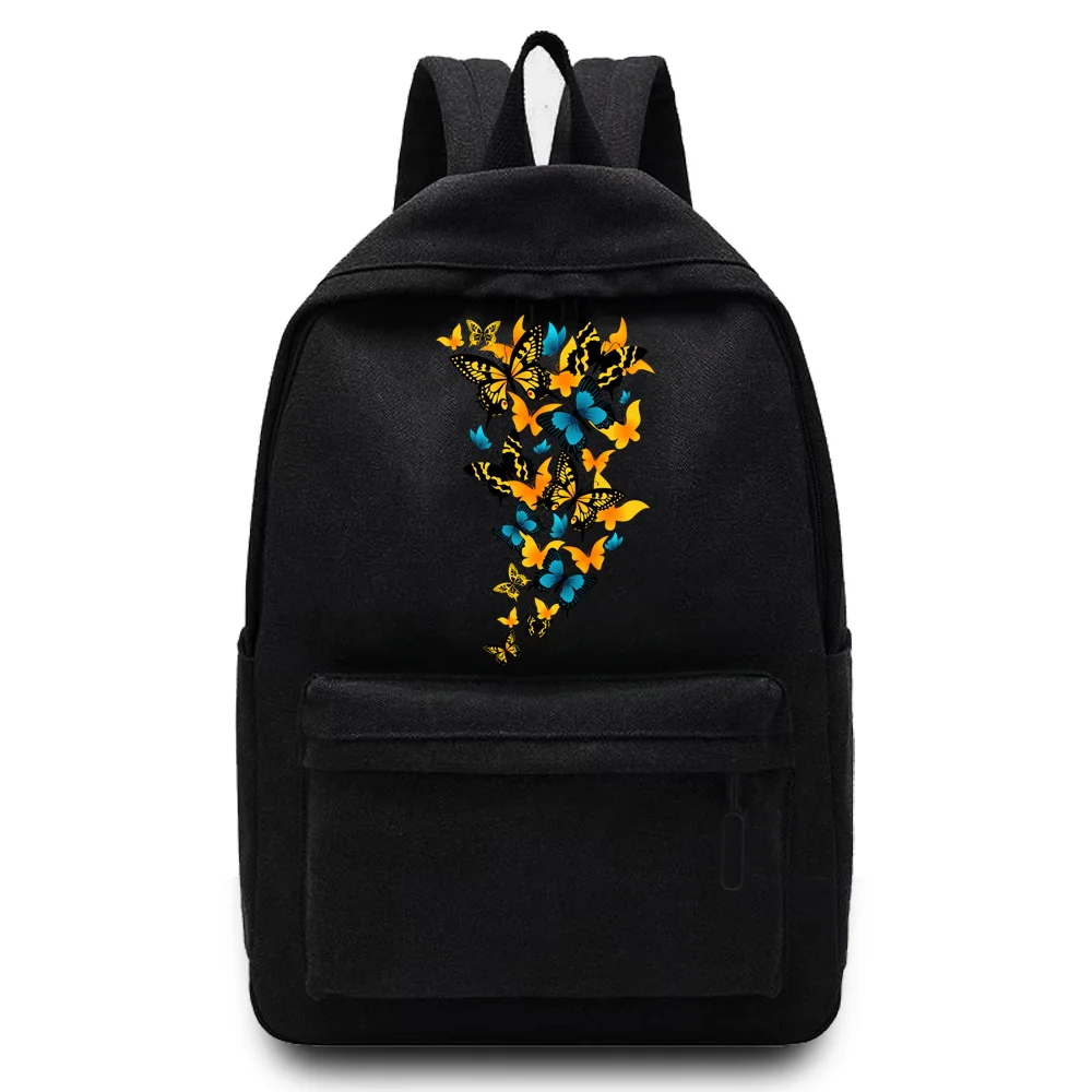 Rahat seyahat sırt çantası Öğrenci Okul Sırt Çantası Büyük Kapasiteli Dizüstü Tuval Kelebek Baskı Fermuar Unisex Organizatör omuzdan askili çanta