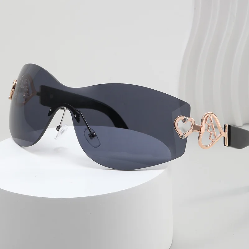 Aşk Şekilli Çerçeve güneş gözlüğü Çerçevesiz Güneş Gözlüğü Kadın Tek Parça Gözlük Gelgit Y2K Gözlük Pilot Punk Gözlük Degrade Gözlük