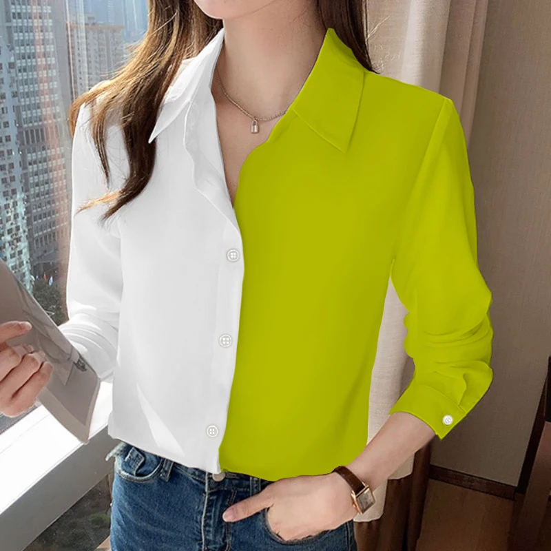 Tüm Maç Düz Renk Vintage İnce Casual Gömlek Moda Yeni İnce Uzun Kollu Üstleri turn-aşağı Yaka İlkbahar Yaz Kadın Giyim