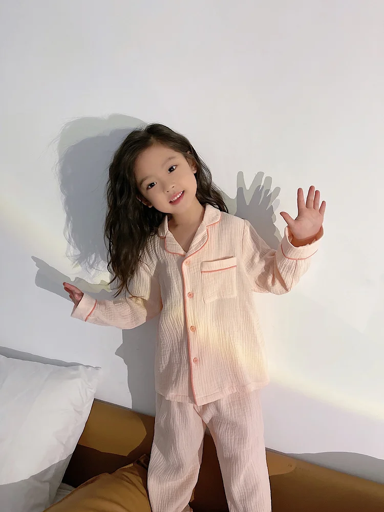 Sevimli Bahar Çocuk Pijama kız Yatak Açma Yaka Pijama Setleri.Uzun Kollu Üstler + Pantolonlar.Yürümeye Başlayan Çocuk Şeftali Pembe Pijama Takımı