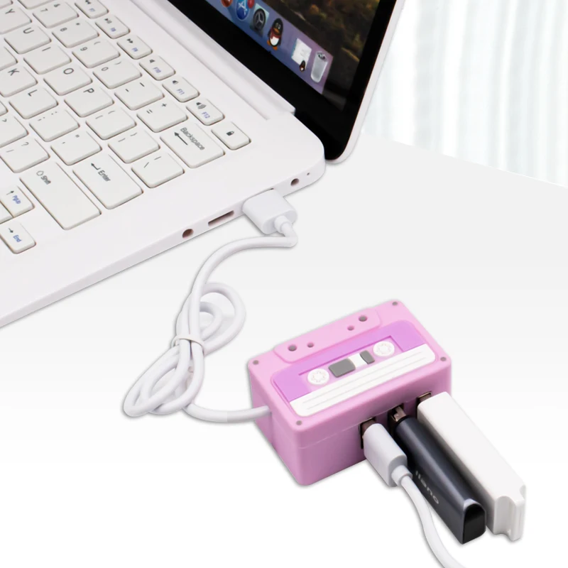 Sevimli Pembe bant Şekli USB 2.0 Hub Splitter Genişleme Yuvası, 3 Bağlantı Noktası, Hat uzunluğu 50cm, Kompakt ve Taşınabilir, Sevimli ve Benzersiz