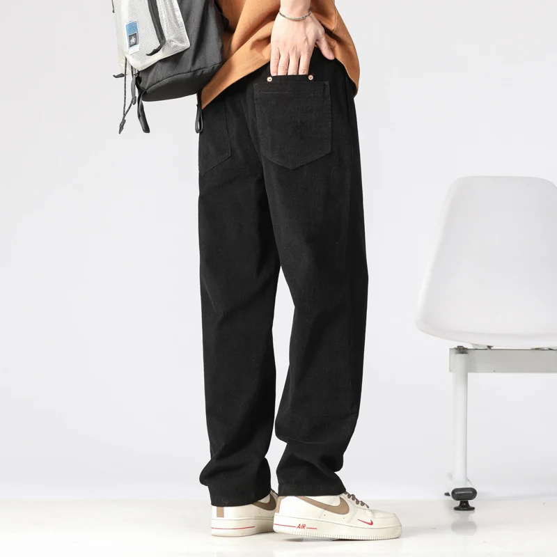 Erkek Saf Pamuk Hong Kong Tarzı Sanatsal Retro Dikey Şerit Kadife Trend Düz Tüp Paspas Pantolon Streetwear Artı Boyutu 5XL