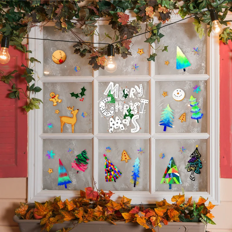 Oturma Odası ev dekorasyon için duvar çıkartması Merry Christmas Statik cam çıkartması pencere dekorasyonu Sticker