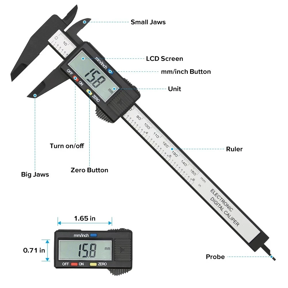 Dijital Kumpas 6 inç Elektronik Sürmeli Kumpas 100mm Kaliper Mikrometre Dijital Cetvel ölçme aracı 150mm 0.1 mm