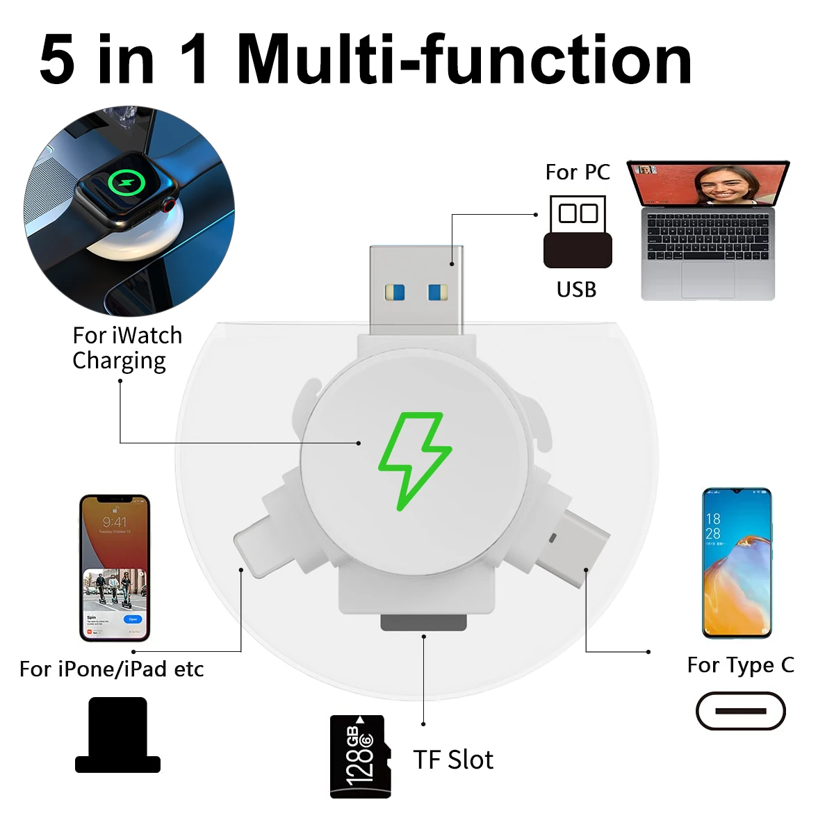 Taşınabilir USB 3.0 Şarj Apple Ürünü için 8 7 Ultra iWatch 6 5 4 SE2 Tip C PD OTG microSD TF kart okuyucu Bellek Akıllı Aksesuarlar