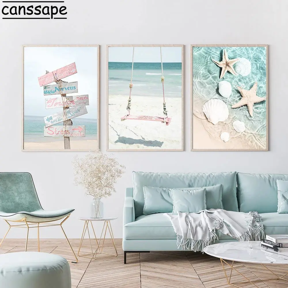 Plaj Duvar Posteri Denizyıldızı Tuval Boyama Doğal Manzara Duvar Resimleri Çiçek Sanat Baskılar Yaz Posterler Yatak Odası Ev Dekor