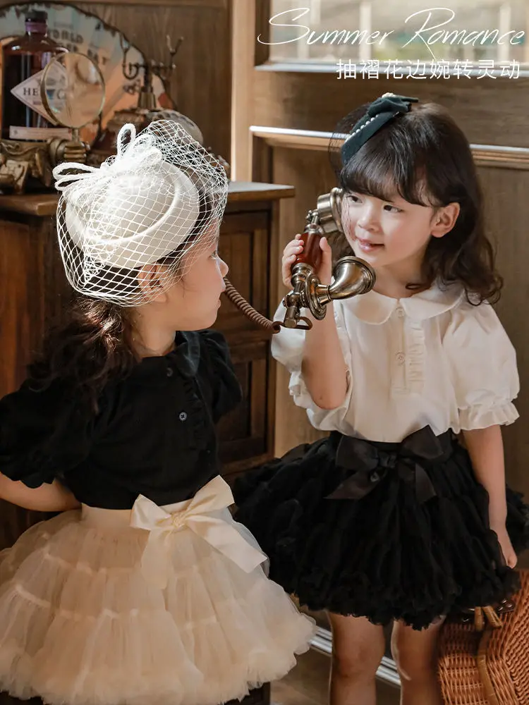 Kore Kızlar Sevimli Küçük Gömlek Yaz Yeni Bebek Kabarcık Kollu Basit Lapelchildren's Çocuklar Üst Çocuk Düz renk yaka Elbise